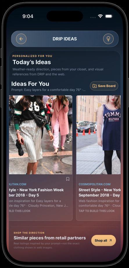 DRIP Ideas connecting visual inspiration to retail partner products