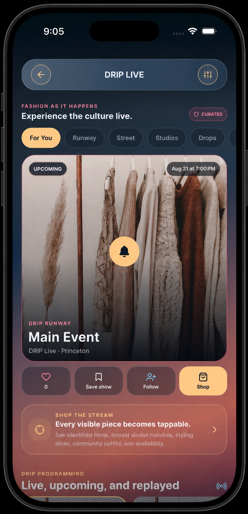 Live becomes actionable inside the DRIP app