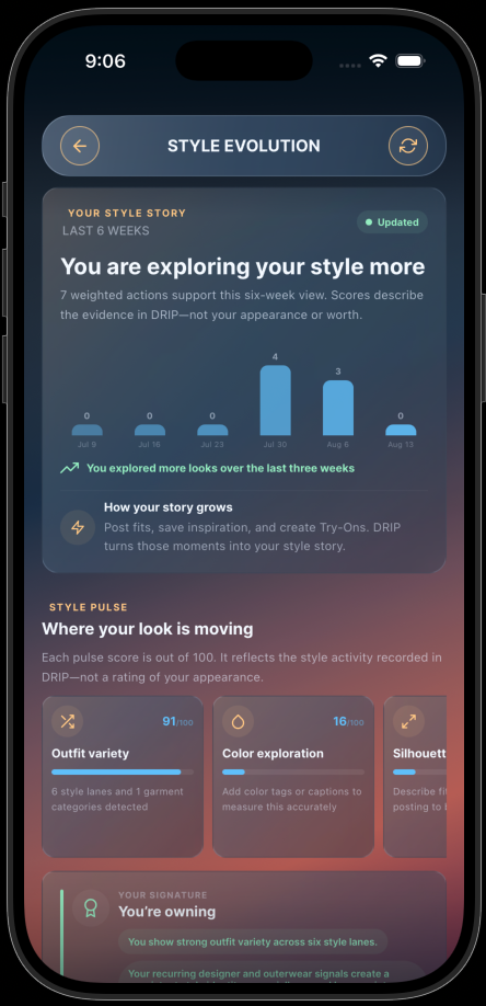 See how your point of view is growing. screen in the DRIP app